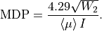 \text{MDP} = \frac{4.29 \sqrt{W_2}}{\left< \mu \right> I }.